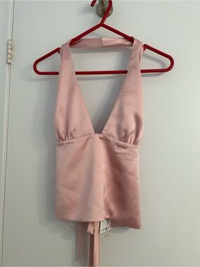 Zara Blush Pink Satin Halter Crop Top